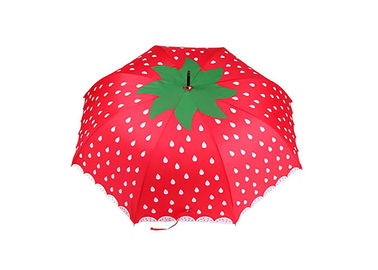 23 Inch Lovely Solid Stick Umbrella Strawberry Printing Portable For Children