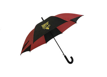 Advertising Auto Open Stick Umbrella J Hook Plastic Handle Black With Red