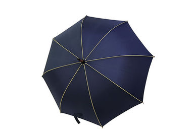 Durable Mens Navy Blue Umbrella Wooden Curved Handle For Rain Shine Weather