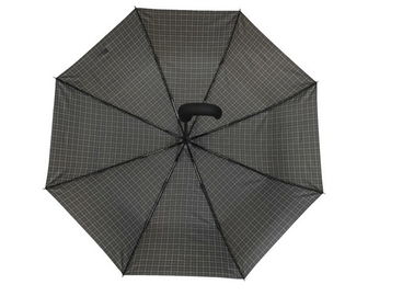 Men Luxury OEM Automatic Travel Umbrella Curved Handle Check Printing Fabric