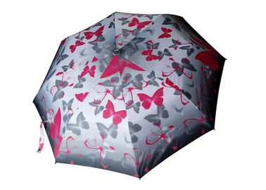 Manual Open Custom Travel Umbrellas Butterfly Flower Print Water Resistant Canopy