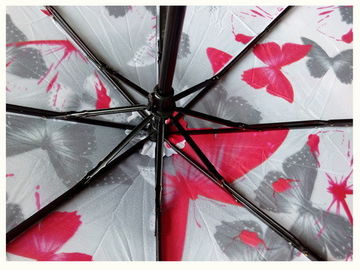 Manual Open Custom Travel Umbrellas Butterfly Flower Print Water Resistant Canopy