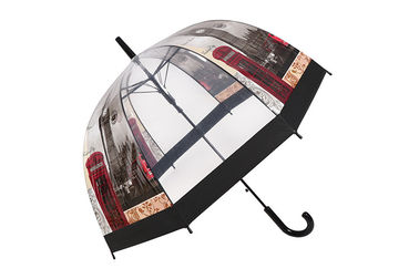 Printing POE Clear Dome Shaped Umbrella Compact Bubble Umbrella With Black Trim