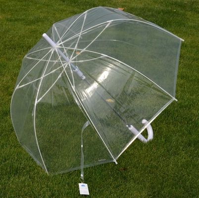 Waterproof J Handle 8mm Metal Shaft Transparent Rain Umbrella