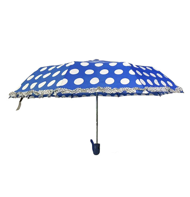 SGS Ladies Auto Open Polyester 190T Dot Umbrella With Ruffle Edge