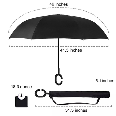 Custom Fiberglass Frame Reverse Inverted Umbrella Double Layer With C Shape Handle