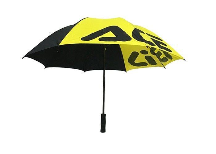 Pongee Black Yellow Promotional Golf Umbrellas Anti UV Total Lenght 101cm