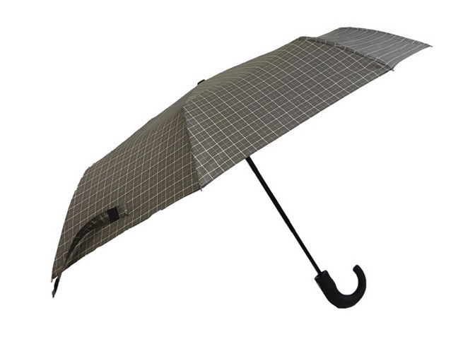 Men Luxury OEM Automatic Travel Umbrella Curved Handle Check Printing Fabric