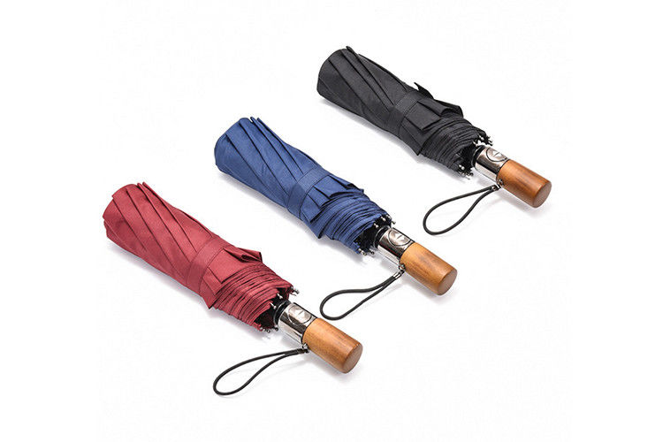 Lightweight Automatic Windproof Folding Umbrella Wooden Handle Reinforced Frame