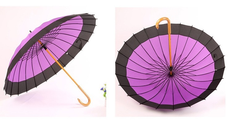 24 Ribs RPET Pongee Automatic Wooden Shaft Umbrella