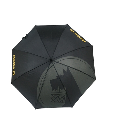 Full Color Printing Long Fiberglass Umbrella Black