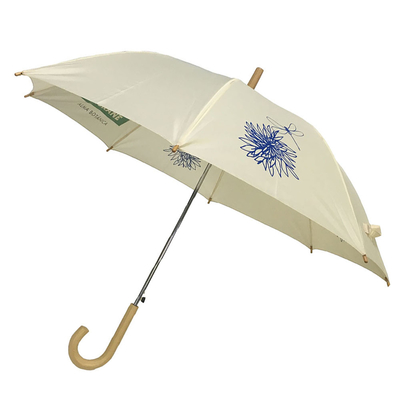 Fiberglass Ribs Metal Frame Auto Open Stick Umbrella Wooden Handle Umbrella