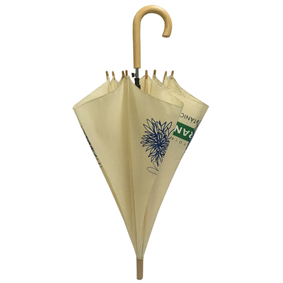 Fiberglass Ribs Metal Frame Auto Open Stick Umbrella Wooden Handle Umbrella