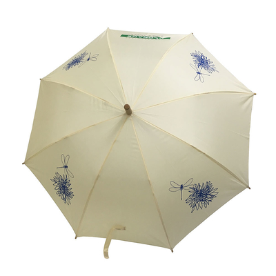 Fiberglass Ribs Metal Frame Auto Open Stick Umbrella Wooden Handle Umbrella