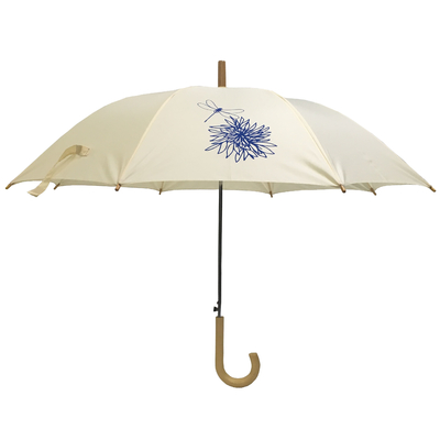 Fiberglass Ribs Metal Frame Auto Open Stick Umbrella Wooden Handle Umbrella