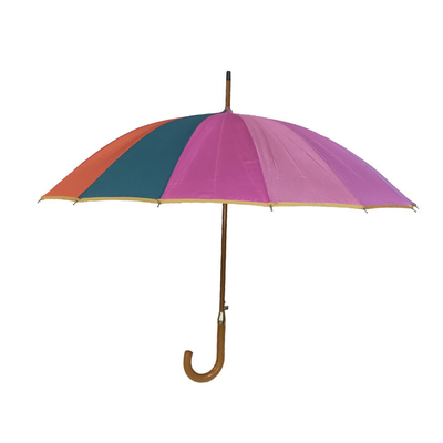 16 Colors Rainbow Umbrella Wooden Shaft Wooden Handle