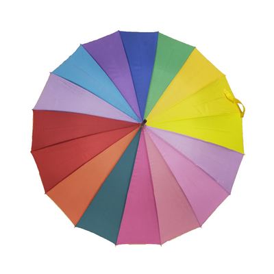 16 Colors Rainbow Umbrella Wooden Shaft Wooden Handle