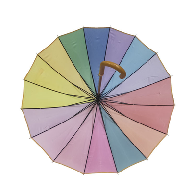 16 Colors Rainbow Umbrella Wooden Shaft Wooden Handle