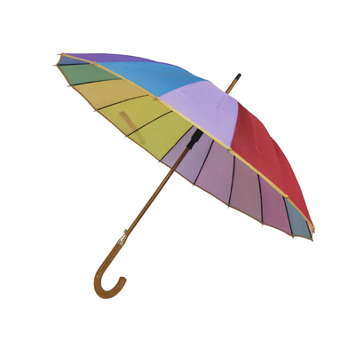 16 Colors Rainbow Umbrella Wooden Shaft Wooden Handle