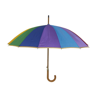 16 Colors Rainbow Umbrella Wooden Shaft Wooden Handle