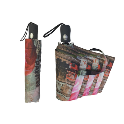 Metal Frame Fiberglass Ribs Foldable Umbrella Full Color Printing