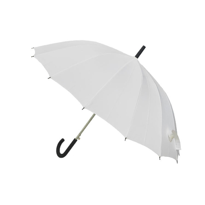 16 Ribs Auto Open Umbrella White Color Stick Long Umbrella