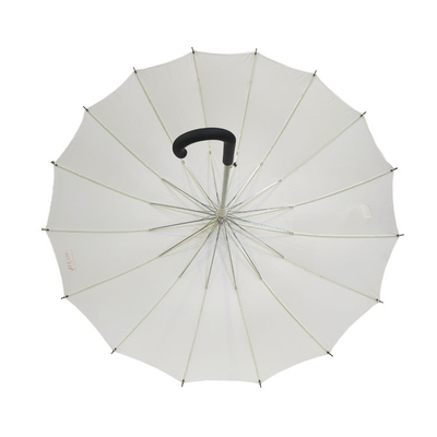 16 Ribs Auto Open Umbrella White Color Stick Long Umbrella