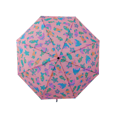 Manual Open 3 Folding Umbrella Waterproof Pink Color
