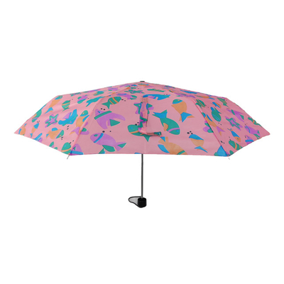 Manual Open 3 Folding Umbrella Waterproof Pink Color