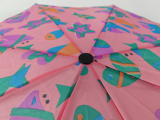 Manual Open 3 Folding Umbrella Waterproof Pink Color