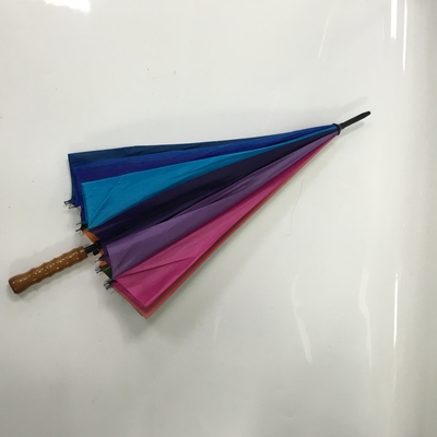 16 Colors Rainbow Umbrella Metal Shaft Wooden Handle Pongee Cover
