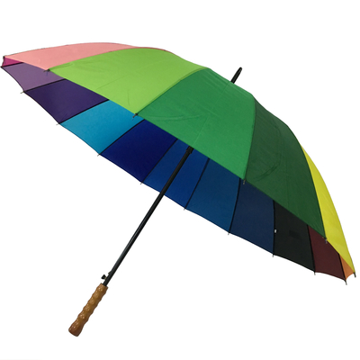16 Colors Rainbow Umbrella Metal Shaft Wooden Handle Pongee Cover