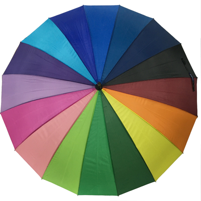 16 Colors Rainbow Umbrella Metal Shaft Wooden Handle Pongee Cover