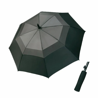 Round Black Polyester Windproof Golf Umbrellas With Fiberglass Frame And UV Protection