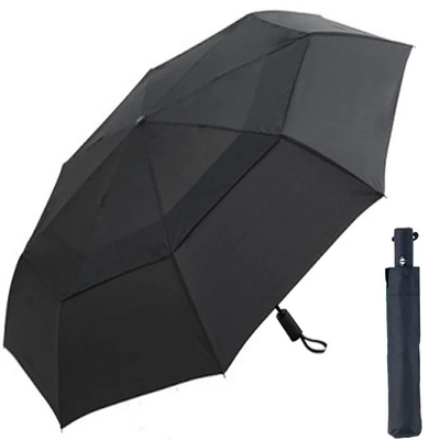 8-Rib Windproof Round Golf Umbrella In Black