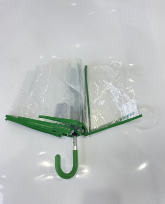 Minimalist Manual Open , Three Fold Leather Handle Transparent Rain Umbrella 21 Inches Easy To Carry