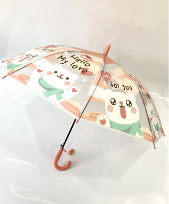 19 "8K Auto POE Transparent Cartoon Pattern Children'S Straight Bone Umbrella With Whistle