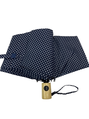 Three-Fold Wavy Umbrella With Wooden Handle Automatic Opening And Closing Windproof