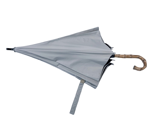 260g Bamboo Handle Stick Umbrella With Black UV Coating And Fiberglass Shafts