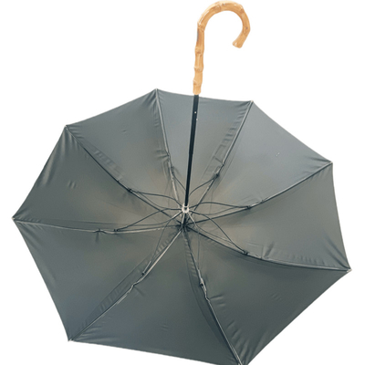260g Bamboo Handle Stick Umbrella With Black UV Coating And Fiberglass Shafts