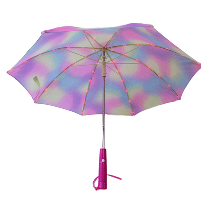 19 Inches Steel Fibreglass Windproof Pongee Colorful LED Safety Flashlight Umbrella