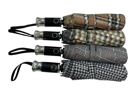 3 Folds Pongee With Plaid Umbrella Umbrella With Metal Frame And Automatic Handle