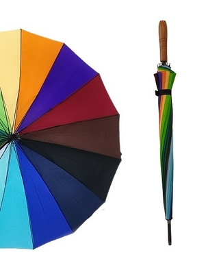 30 Inches Chromatic mens Golf Umbrella Metal Shaft Wooden Handled With Heat-Transfer Printing