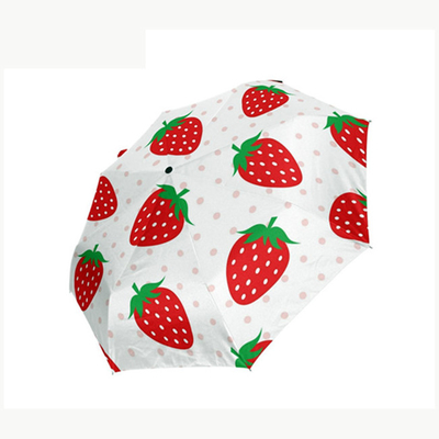 Compact 3 Folds Strawberries Pongee Umbrella With 8 Ribs And Automatic Open / Close