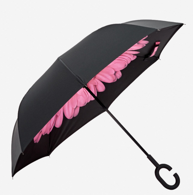 Metal Ribs Reversible Inverted Umbrella With Rubber Handle
