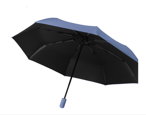 Fully Auto Open And Close Compact Portable 3 Folding Fiberglass Shaft By 8 Ribs Travel Umbrella