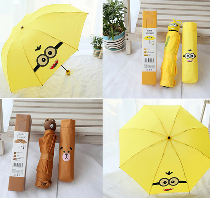 Adorable Kids Folding Umbrella With Cartoon Rubber Handle