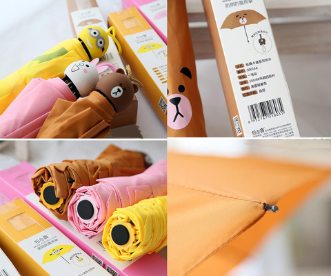 Adorable Kids Folding Umbrella With Cartoon Rubber Handle