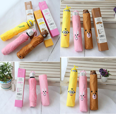 Adorable Kids Folding Umbrella With Cartoon Rubber Handle