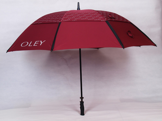 Double Layer Auto Open Golf Umbrella with Black Matt Fiberglass Pole and Rubber Grip